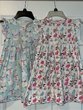 Girls' Bunny Print Flutter Sleeve- Pink & Light Blue